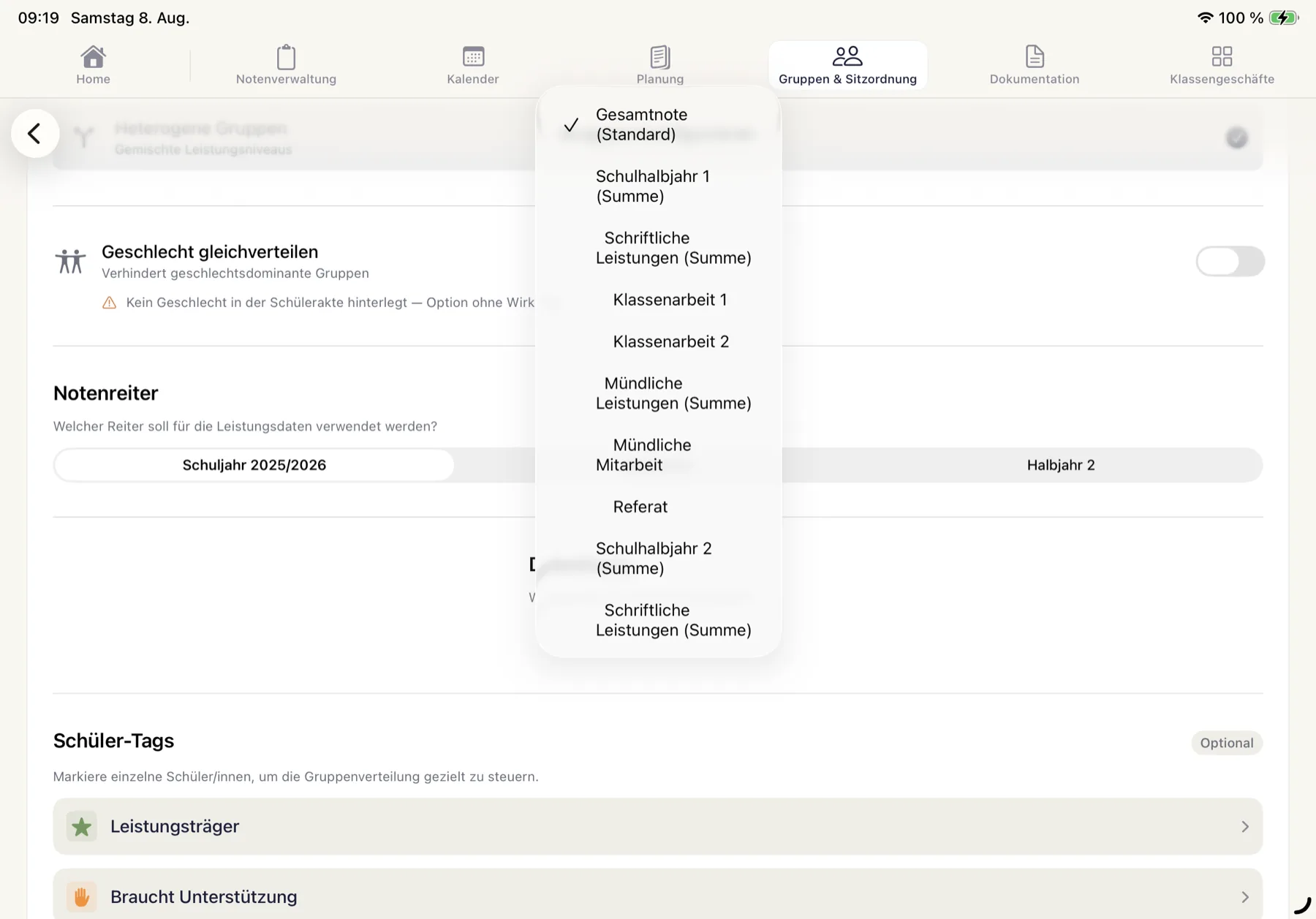 Auswahlliste der Datenbasis