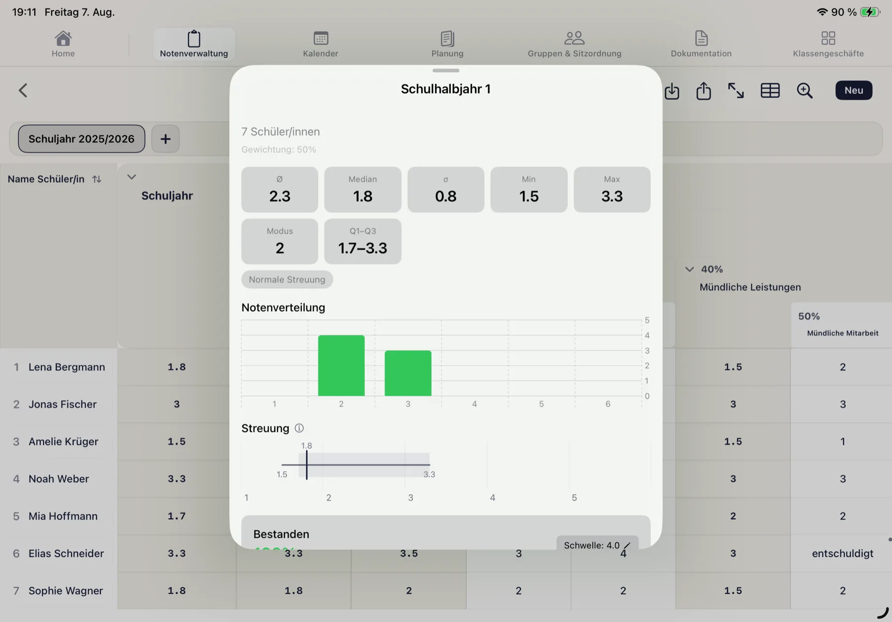 Statistik eines Bereichs