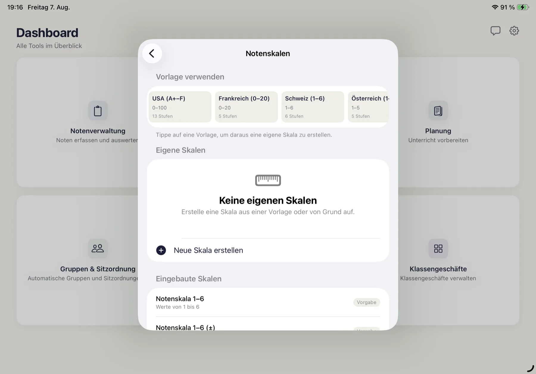 Notenskalen verwalten