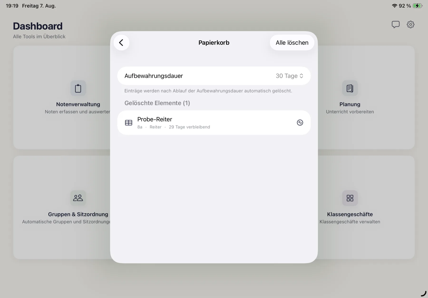 Papierkorb mit einem Eintrag