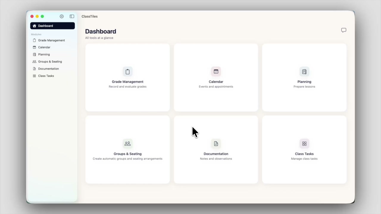 The ClassTiles dashboard showing the six module tiles