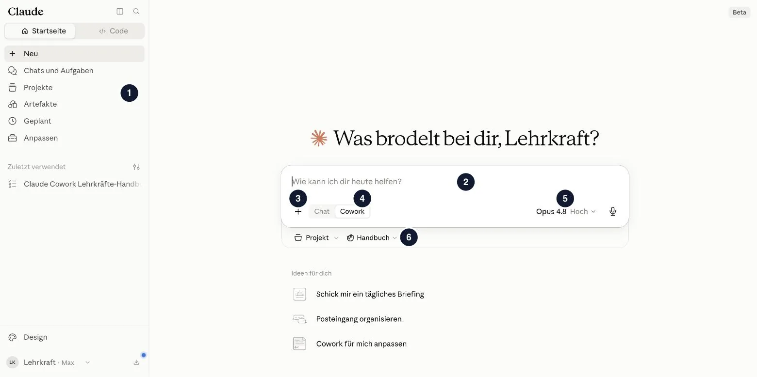 Bild 1: Startbildschirm mit den wichtigsten Bedienelementen.
