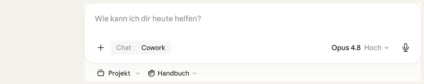 Bild 3: Das Eingabefeld im Cowork-Modus mit der zweiten Zeile Projekt und Freigabe-Modus.