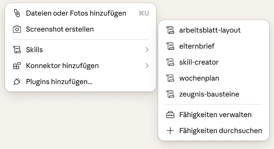 Bild 11: Das Skills-Untermenü.